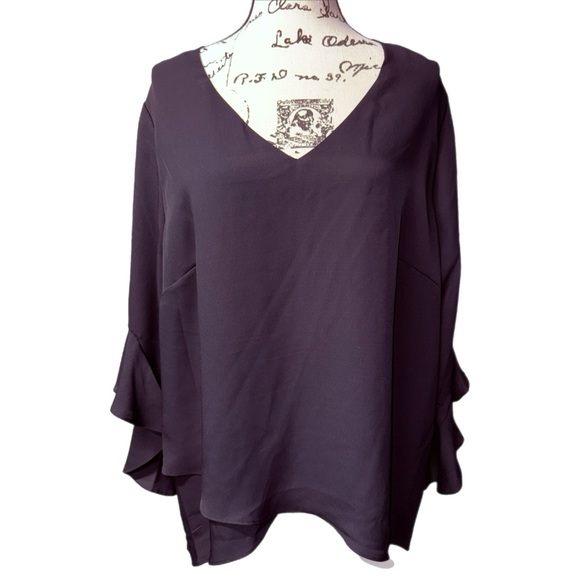 Vince Camuto - Black Ruffle Sleeve Blouse - High-Low Hem - Size 2X - Picture 10 of 10